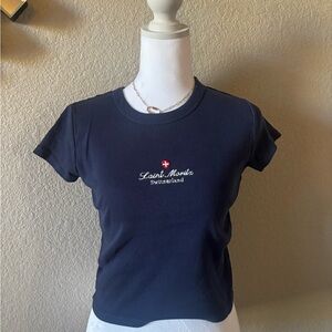 Brandy Melville Dark Blue Tee with Swiss Emblem